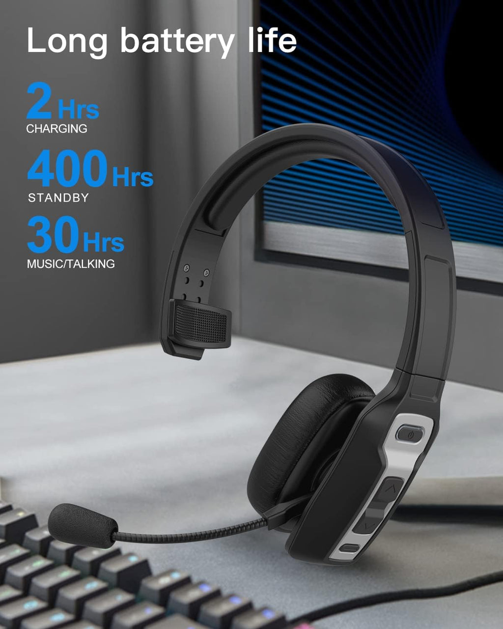 Bluetooth Headset with USB Dongle, Single-Ear Wireless Headset with Noise Cancelling Microphone, Pack of 2 O5137