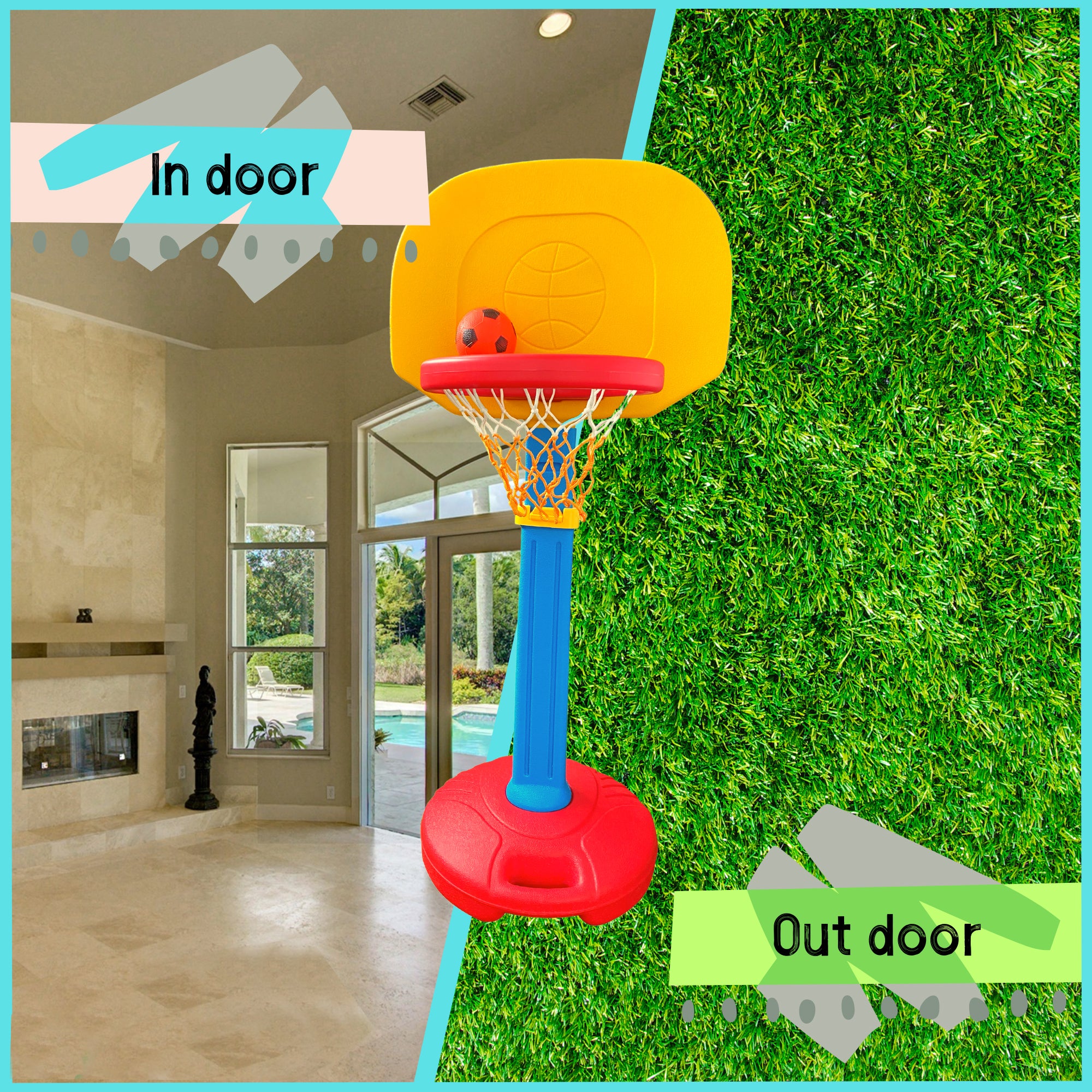 Basketball Hoop Arcade Game with Ball, Adjustable Height W915755