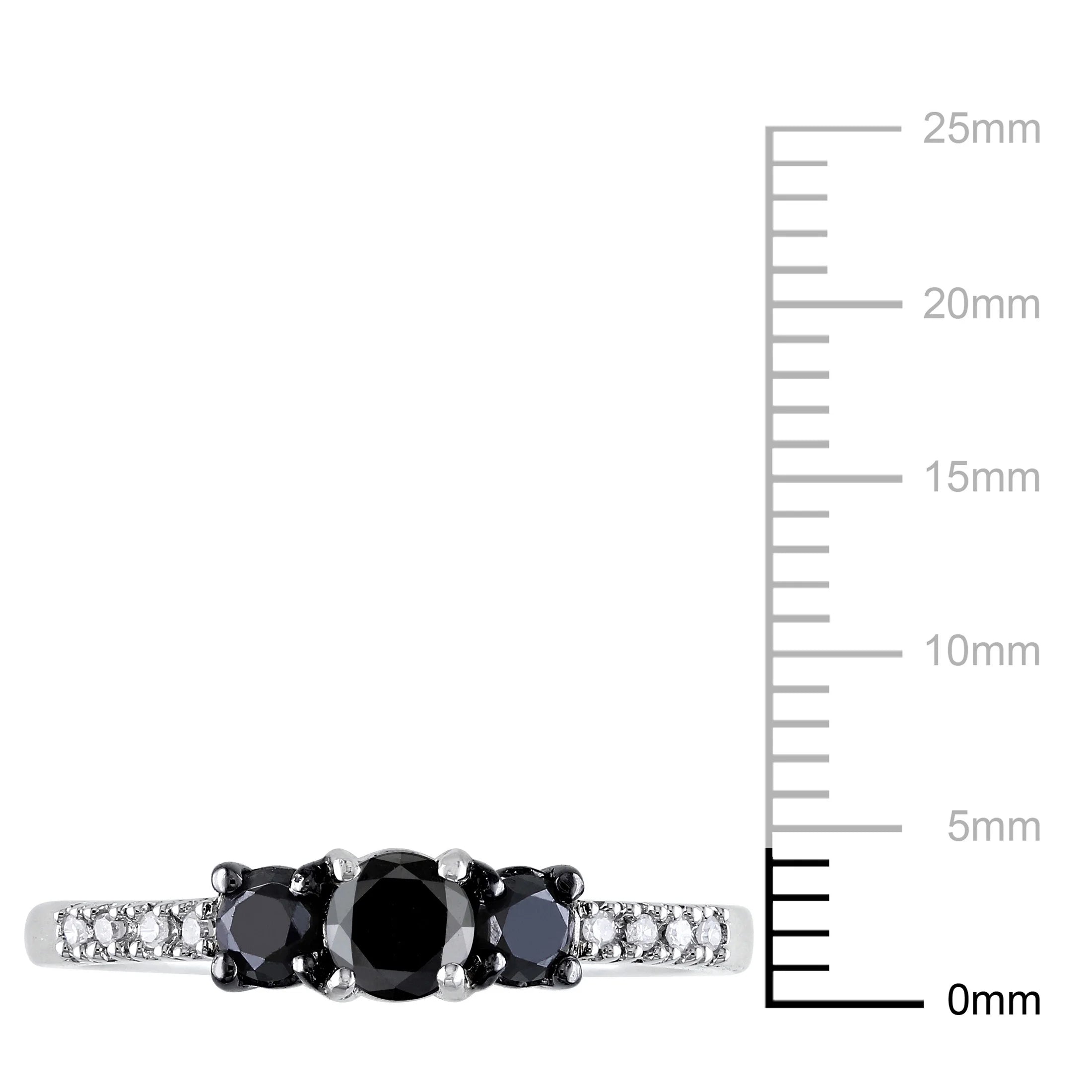 Black and White Diamond Sterling Silver 3-Stone Engagement Ring W7450