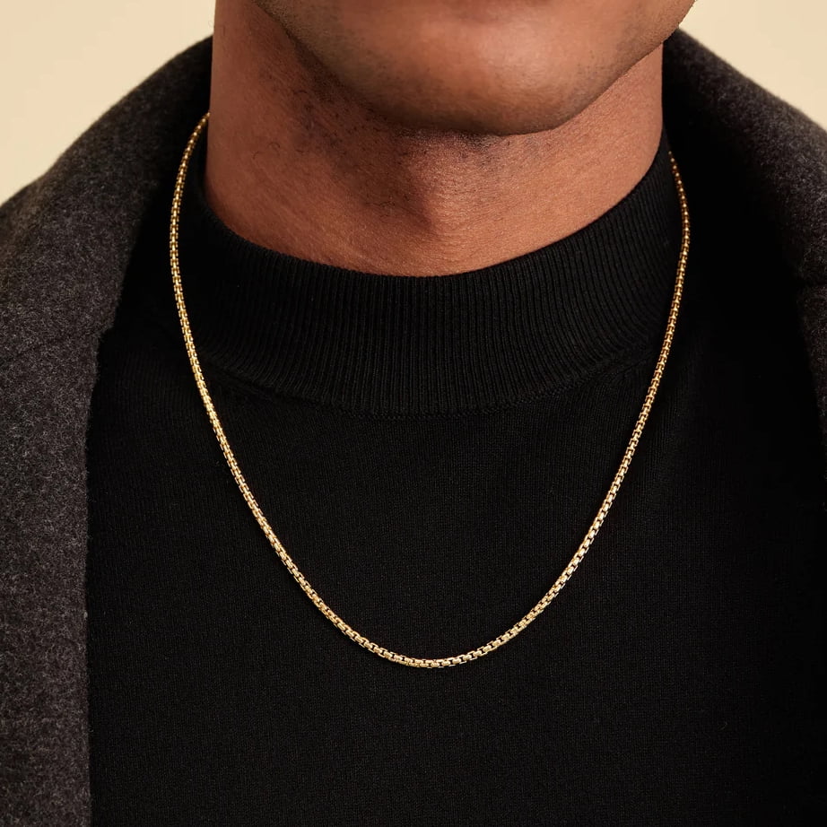 14K Yellow Gold 2.5MM Hollow Round Box Chain Necklace I813