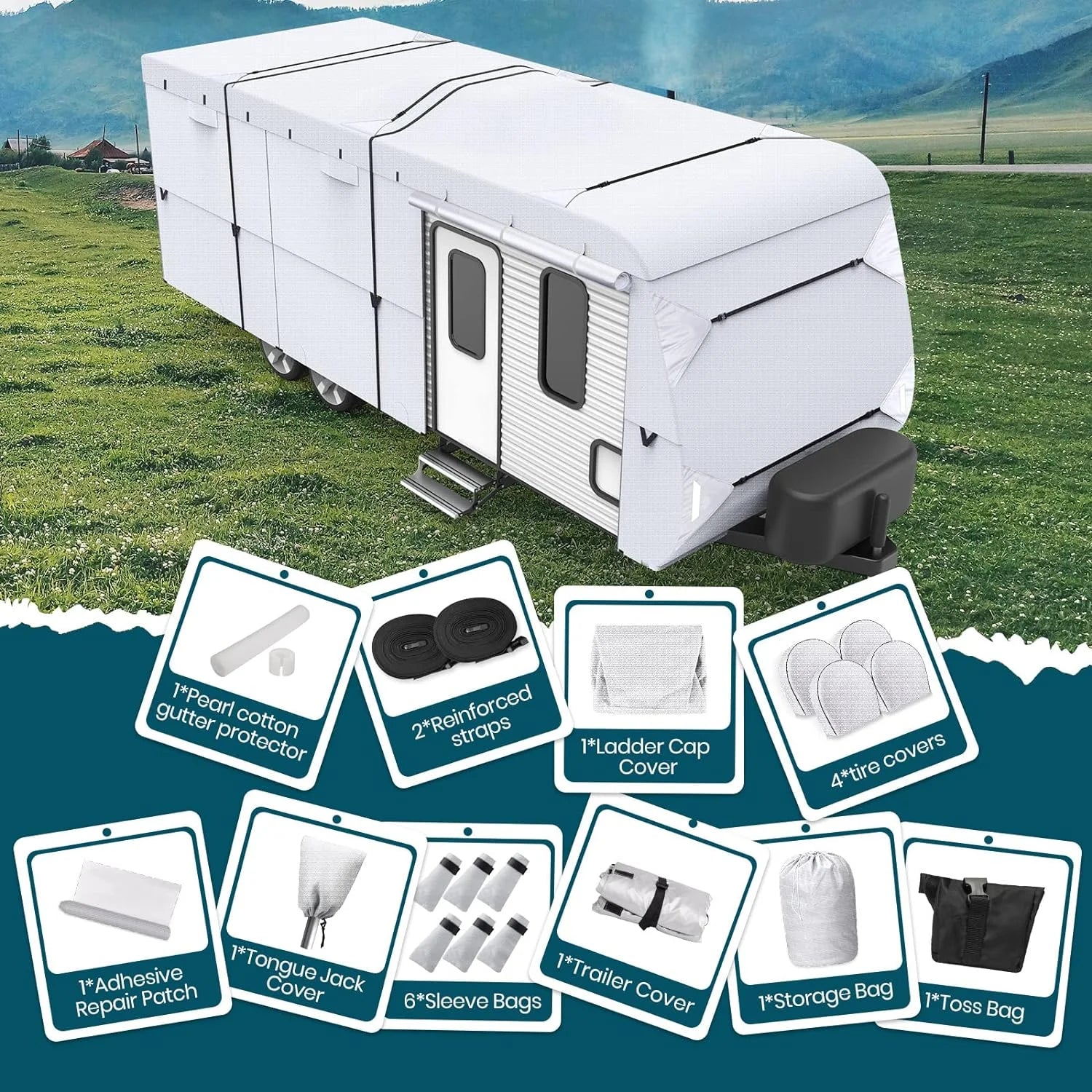 Ripstop Diamond Travel Trailer RV Cover with Adhesive Repair Patch (Fits 33' - 35') Z247