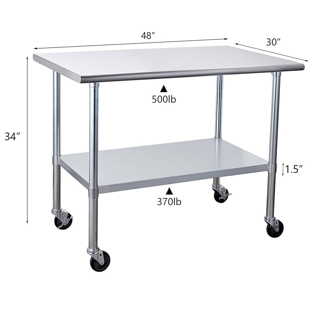 Stainless Steel Table 24 x 48 Inches with Caster Wheels and Undershelf K903321