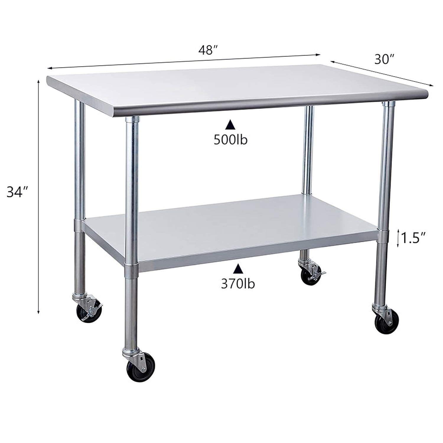 Stainless Steel Table 24 x 48 Inches with Caster Wheels and Undershelf K903321