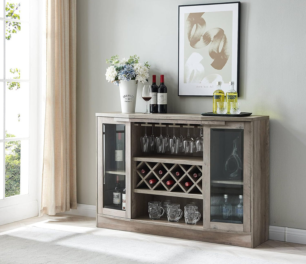 Espresso Bar Cabinet with Curved Glass Doors F64909