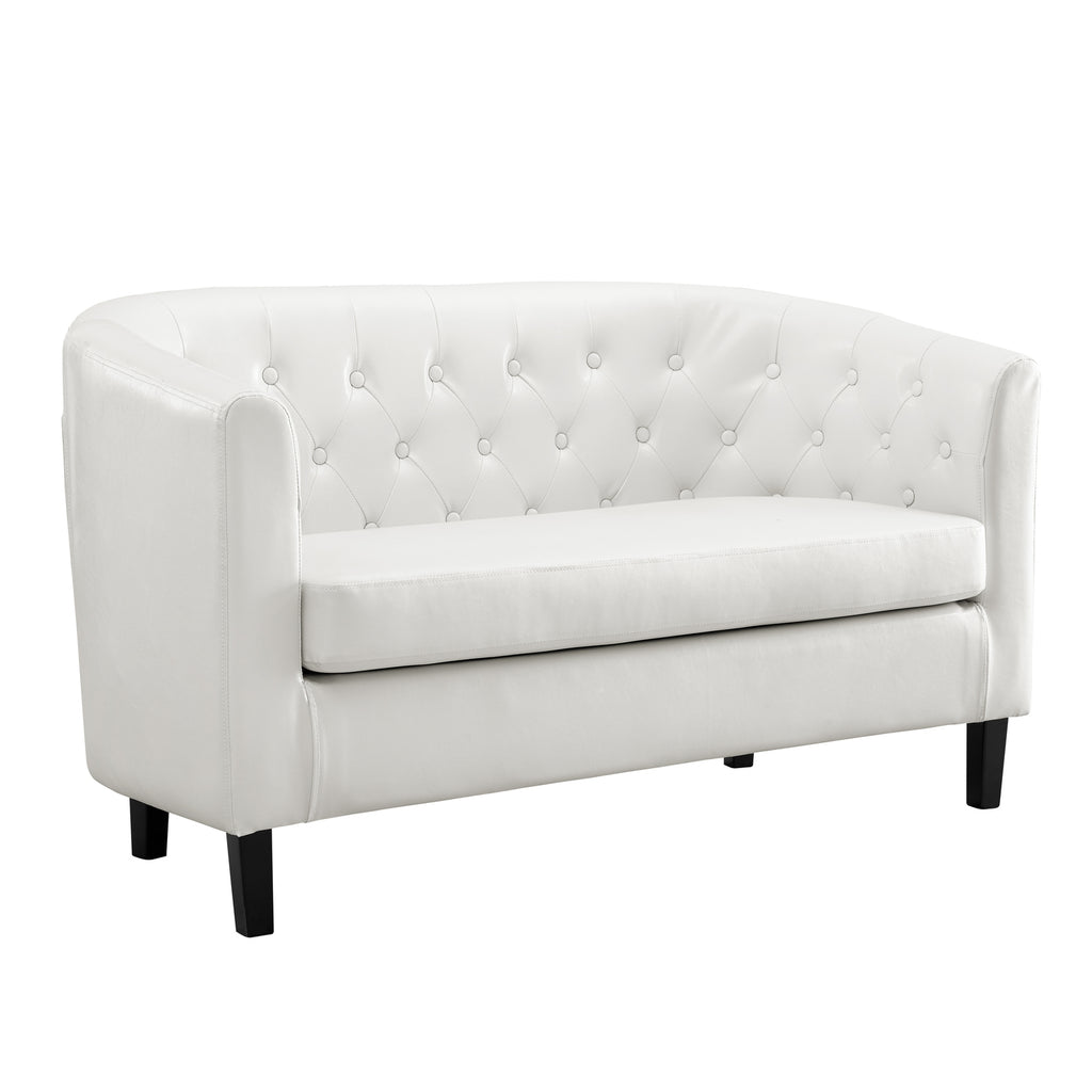 White Faux Leather Barrel Loveseat S209937