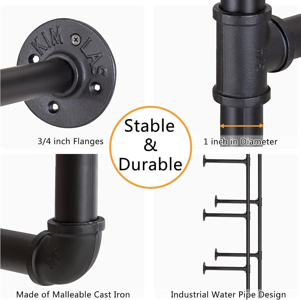 2Pack of 5 Tier Industrial Iron Pipe Shelf Wall Mount S18788