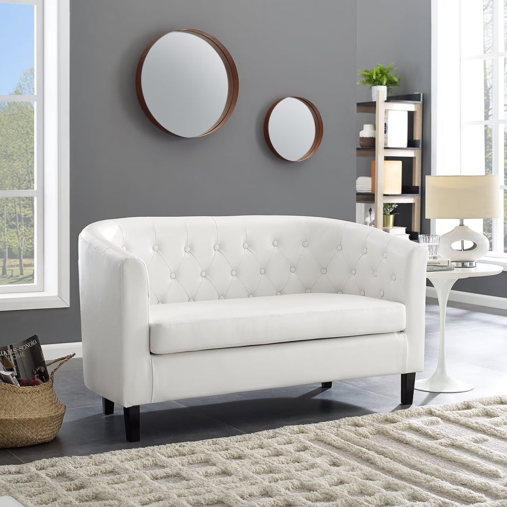 White Faux Leather Barrel Loveseat S209937