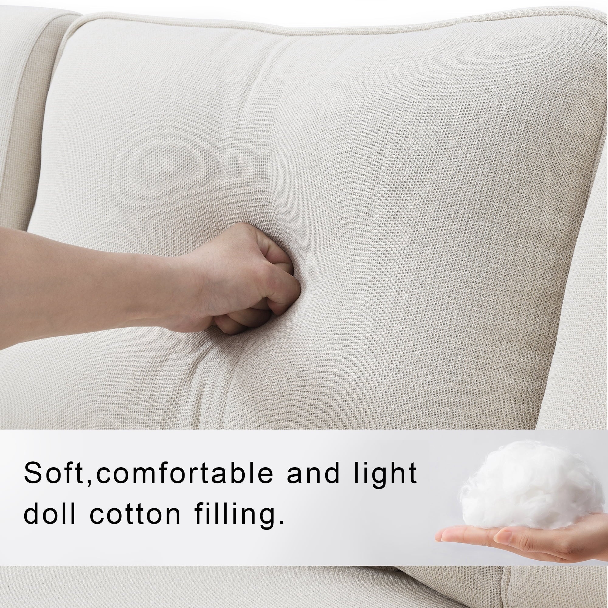 104" 4-Seater Linen Fabric Sofa with Armrest Pockets and 4 Pillows D617138