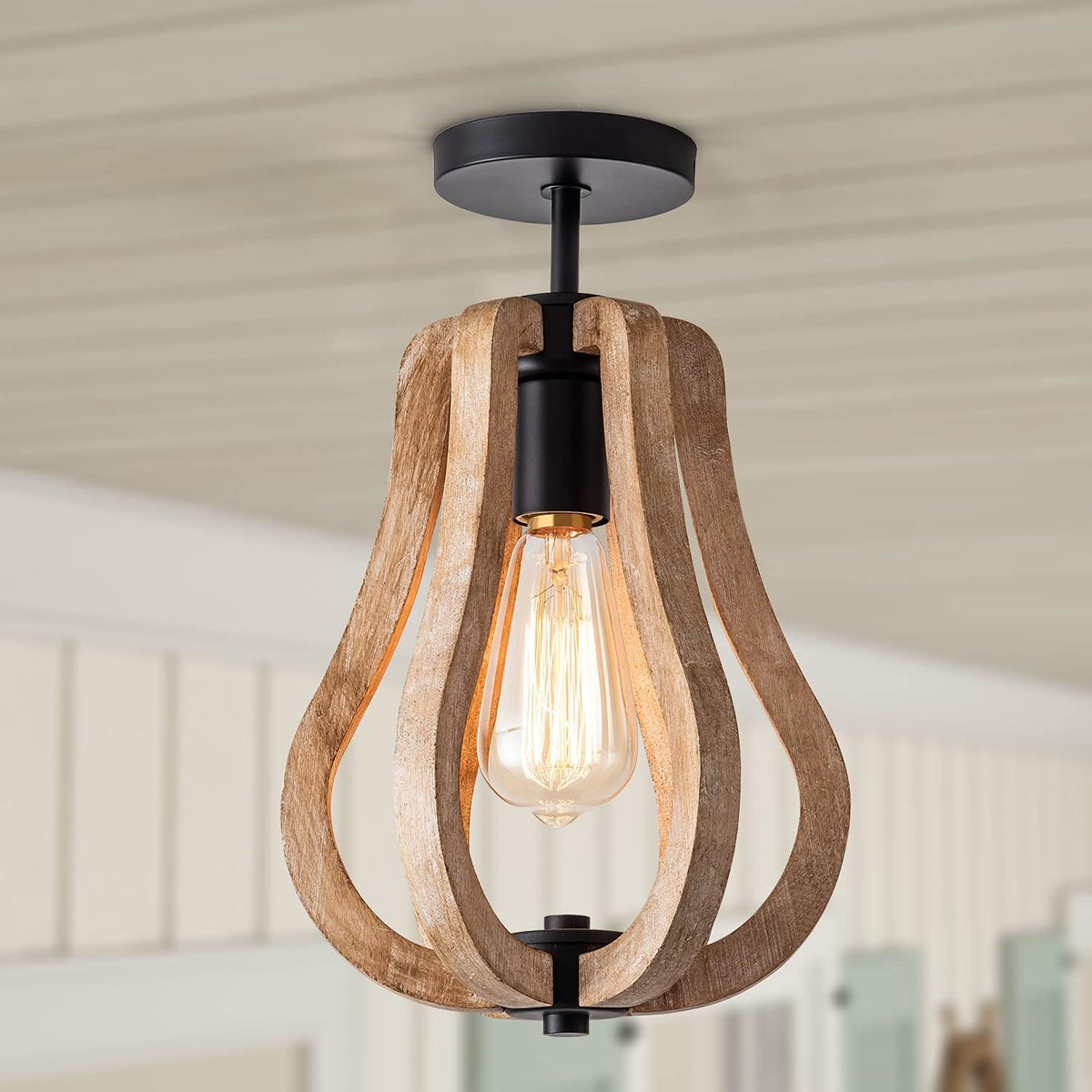 Wooden Semi Flush Mount Ceiling Light T7100