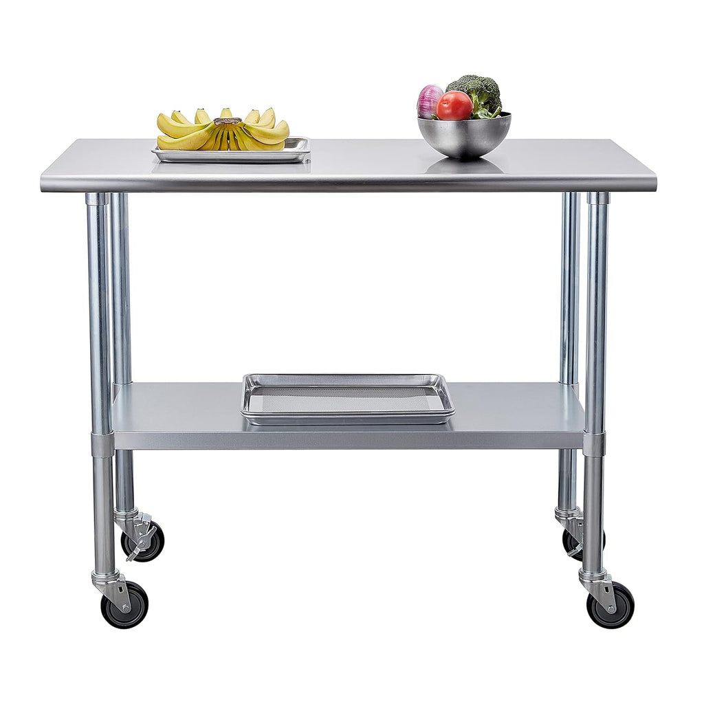 Stainless Steel Table 24 x 48 Inches with Caster Wheels and Undershelf K903321