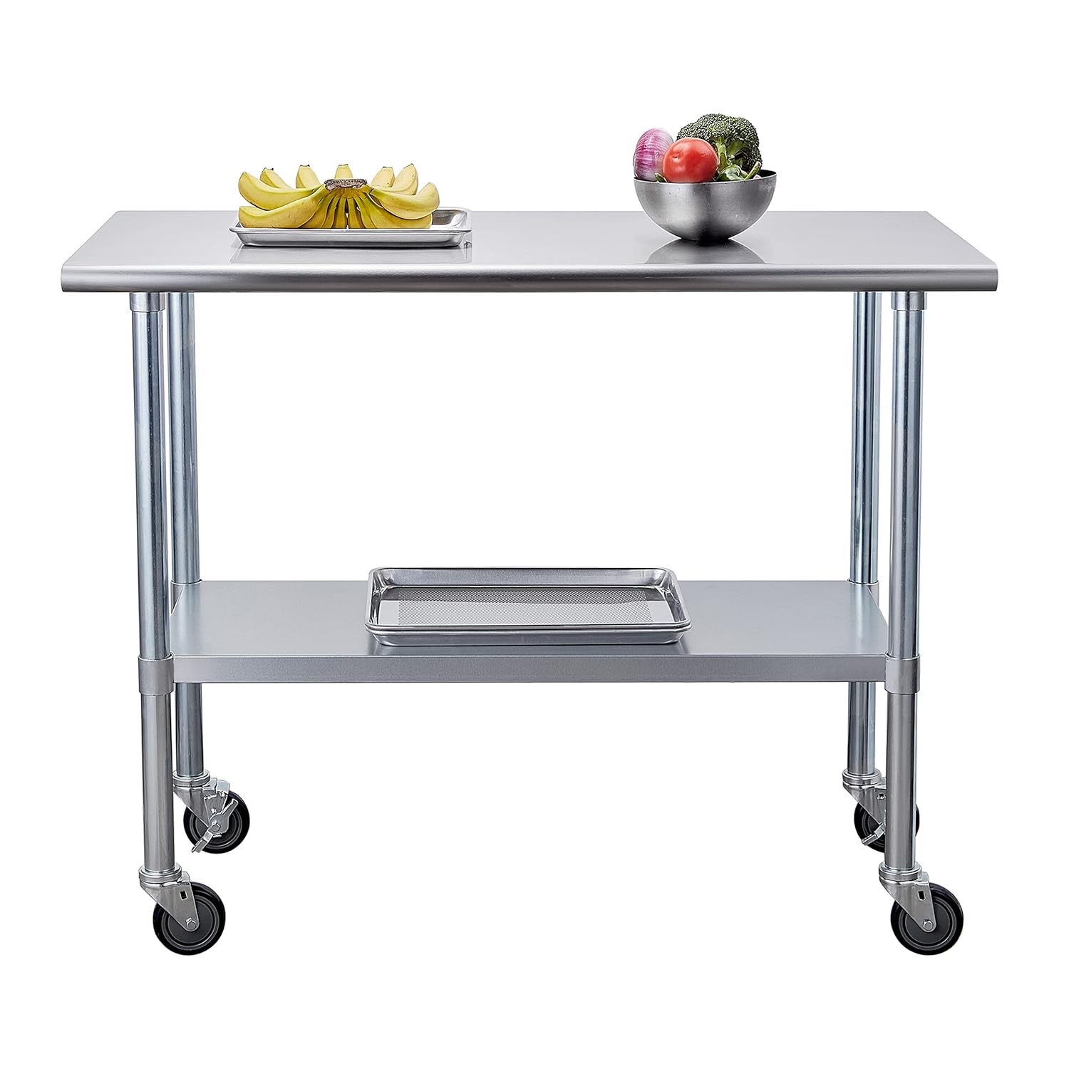Stainless Steel Table 24 x 48 Inches with Caster Wheels and Undershelf K903321
