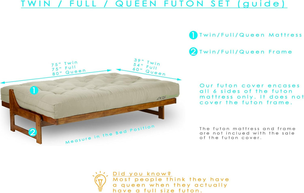 Full Size Futon Cover, 54 Inch x 75 Inch, Thick Durable Fabric G6362