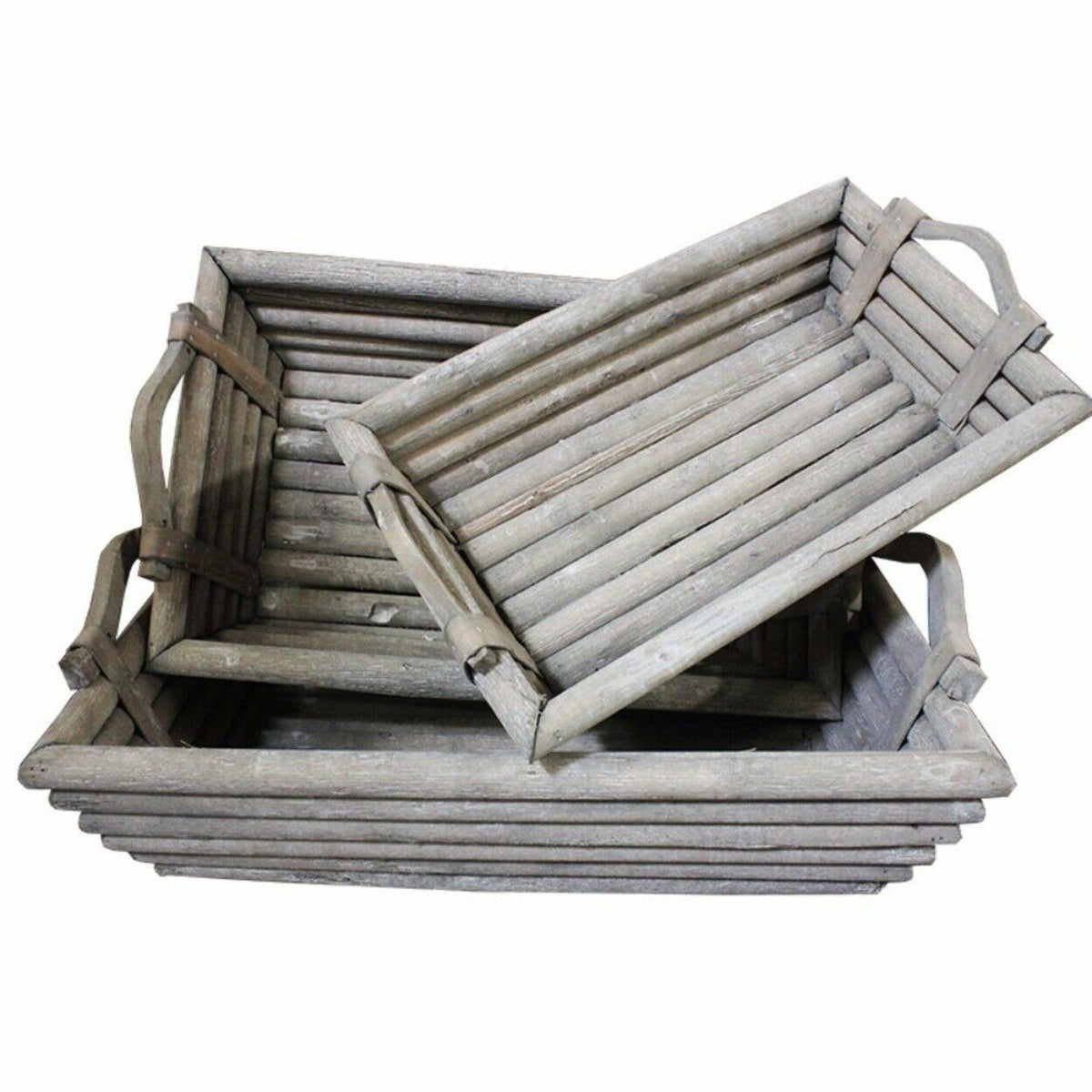 Set of 3 Gray Wooden Trays U6230