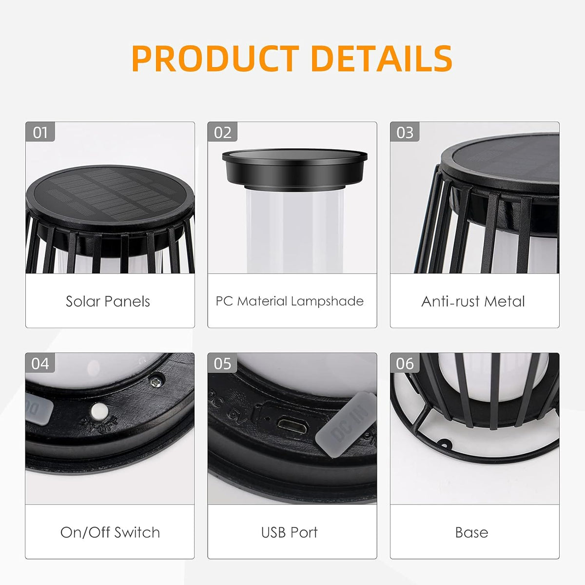 Solar Lights Floor Lamp USB Rechargeable Metal Solar Lanterns Waterproof Y135158