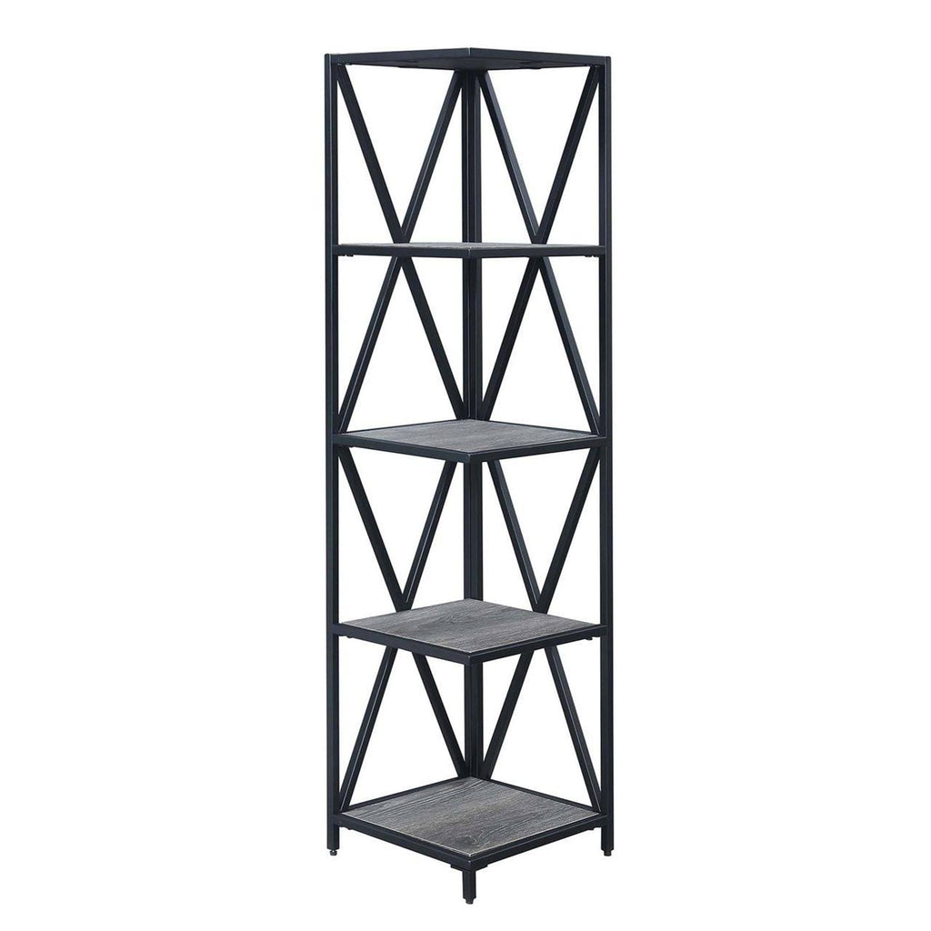 Weathered Gray / Black Metal 5 Tier Corner Bookcase L91340