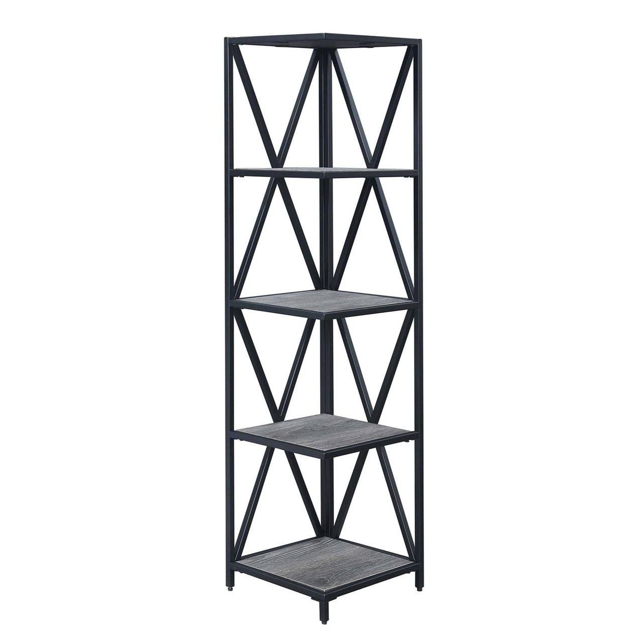 Weathered Gray / Black Metal 5 Tier Corner Bookcase L91340
