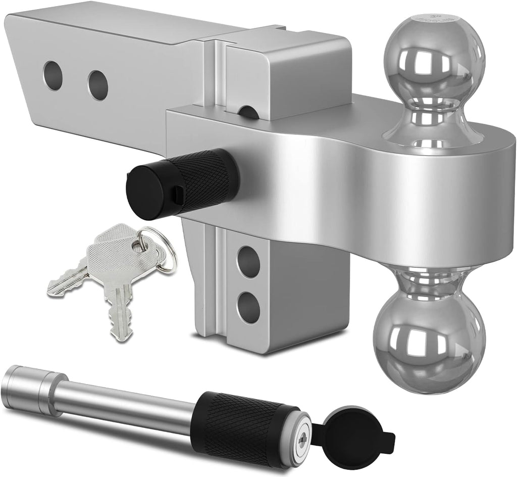 Adjustable Trailer Hitch Ball Mount, 4 Inch Drop, 2.5 Inch Receiver, 18,500 LBS GTW, Forged Aluminum Shank, Dual Balls S829