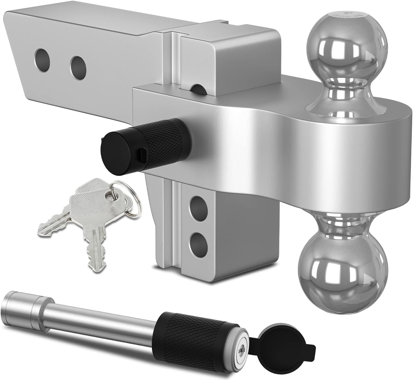 Adjustable Trailer Hitch Ball Mount, 4 Inch Drop, 2.5 Inch Receiver, 18,500 LBS GTW, Forged Aluminum Shank, Dual Balls S829