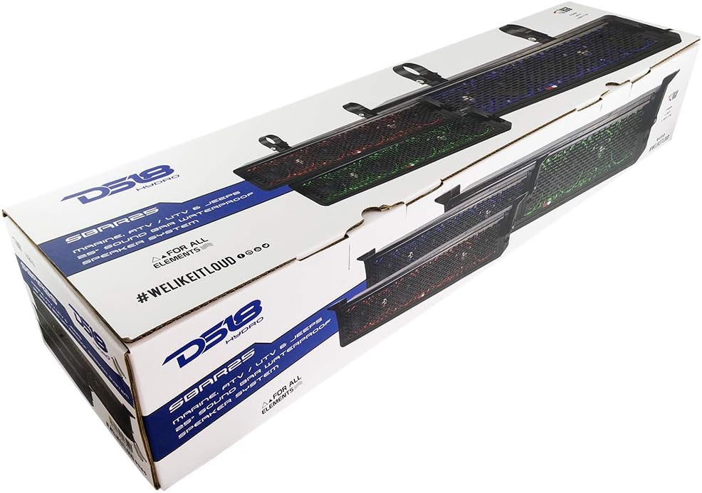 Black 25 Inch 2-Way Sound Bar Waterproof Speaker System with Integrated RGB Lights C442891