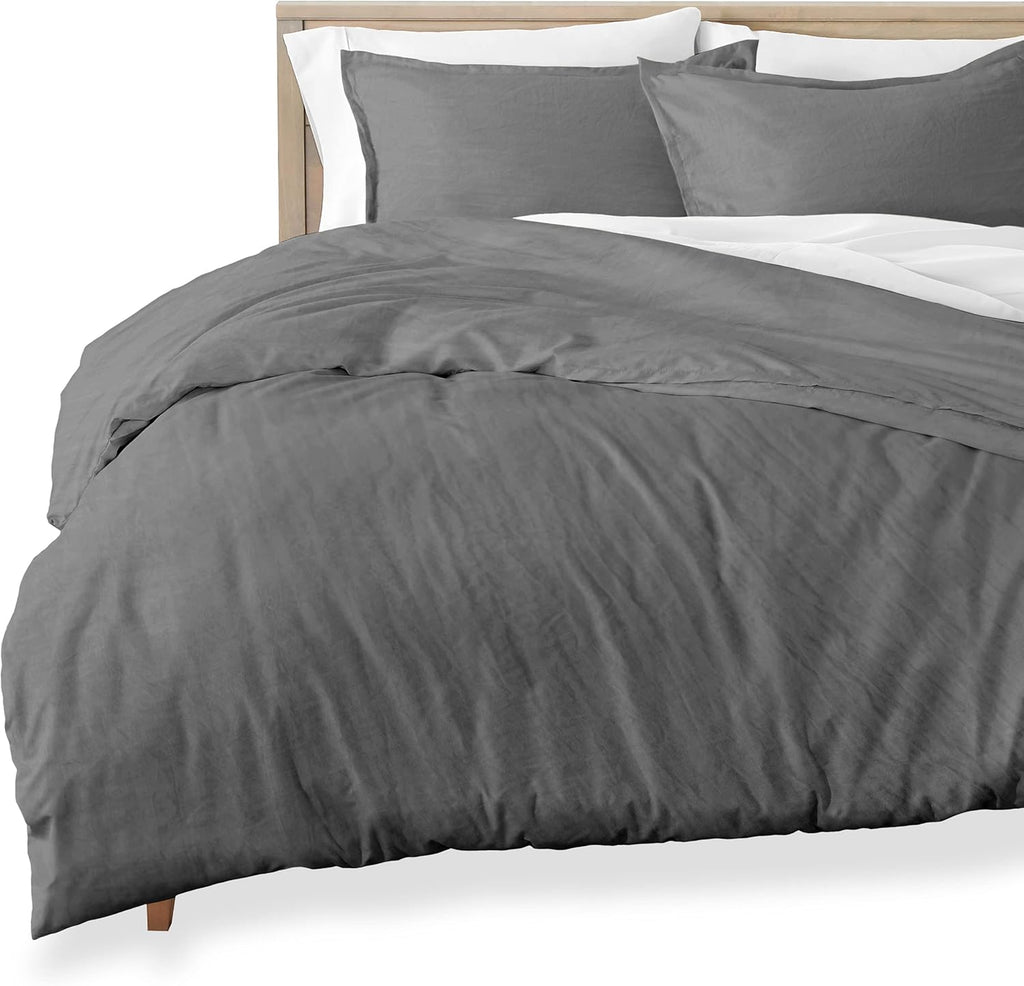 Queen Size Sandwashed White Brushed Microfiber Duvet Cover Pack of 2 L38347