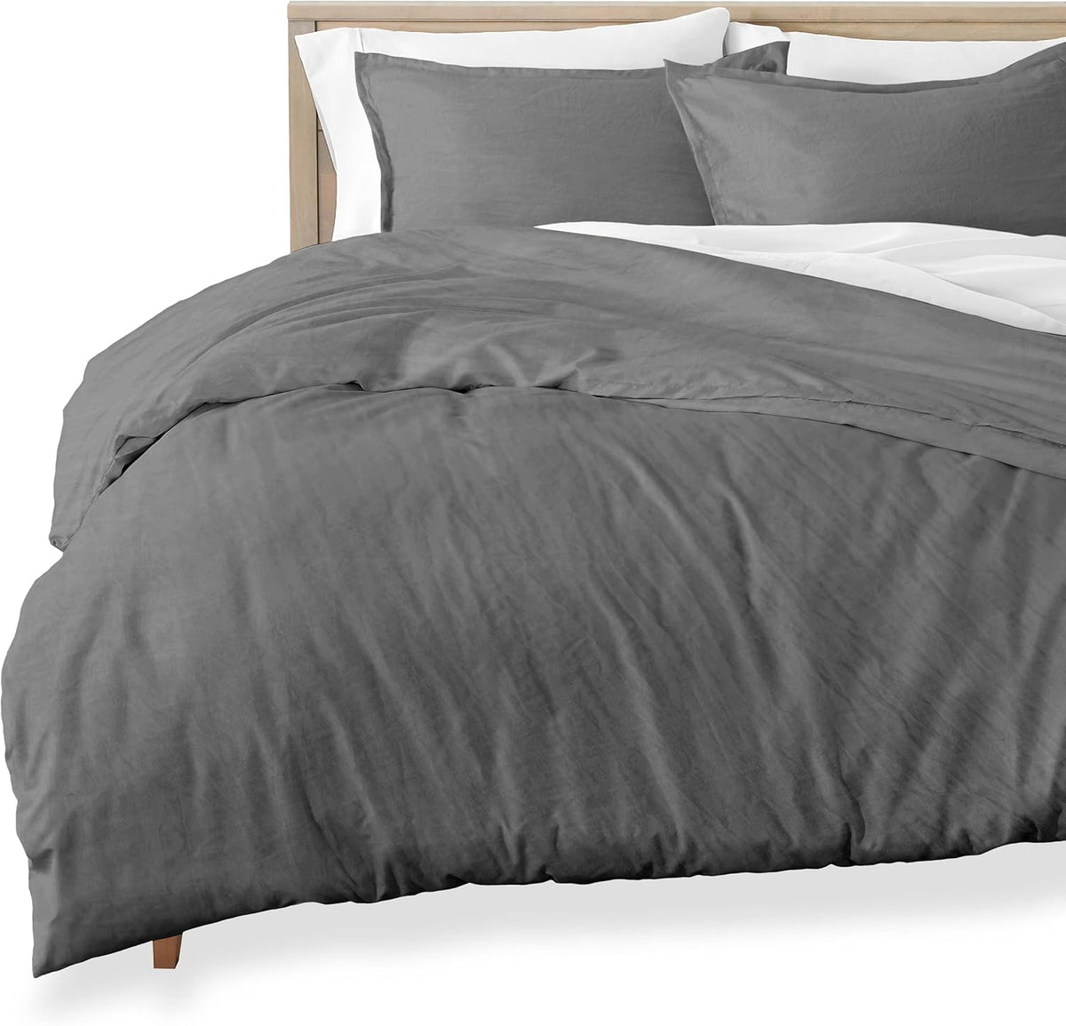 Queen Size Sandwashed White Brushed Microfiber Duvet Cover Pack of 2 L38347