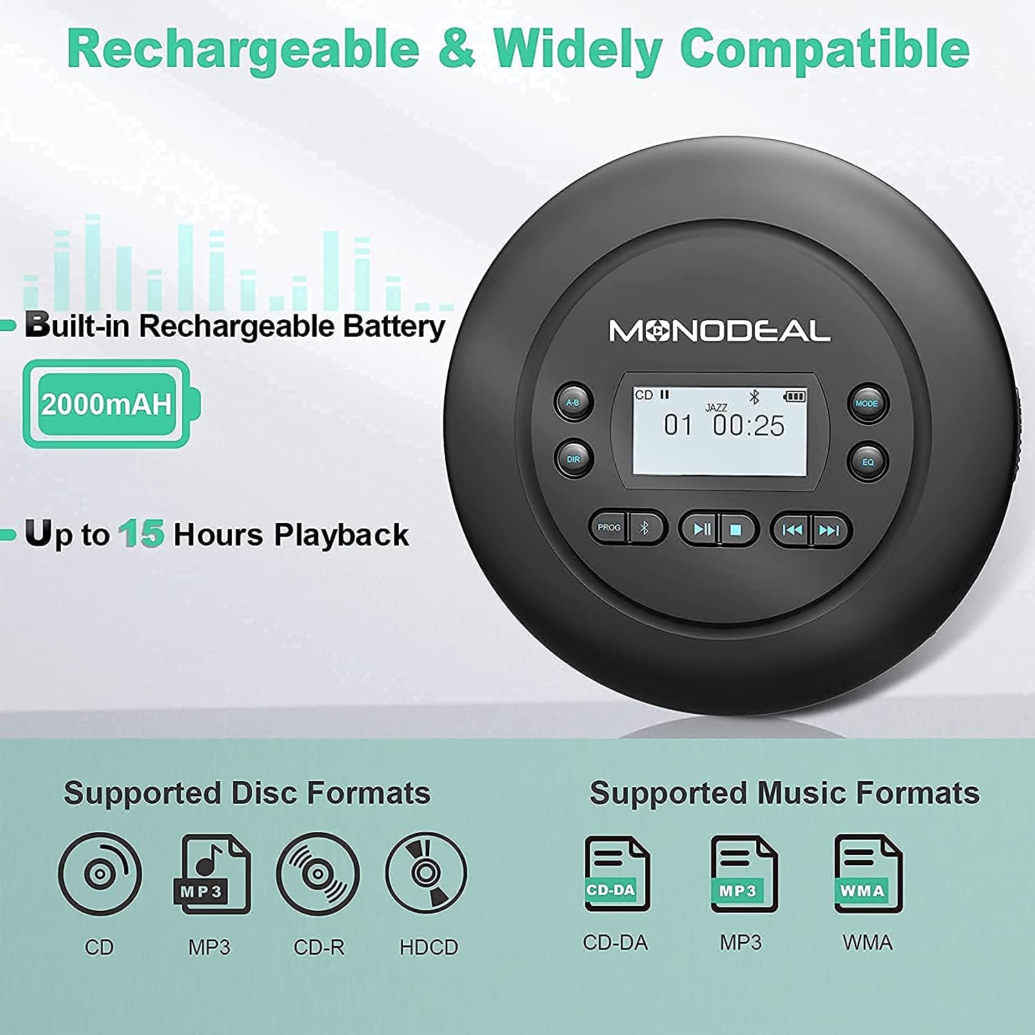 Portable Bluetooth CD Player with Headphones, Pack of 2 L1265