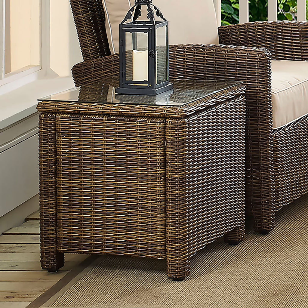 Brown Wicker Rattan Patio End Table J560235