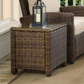 Brown Wicker Rattan Patio End Table J560235