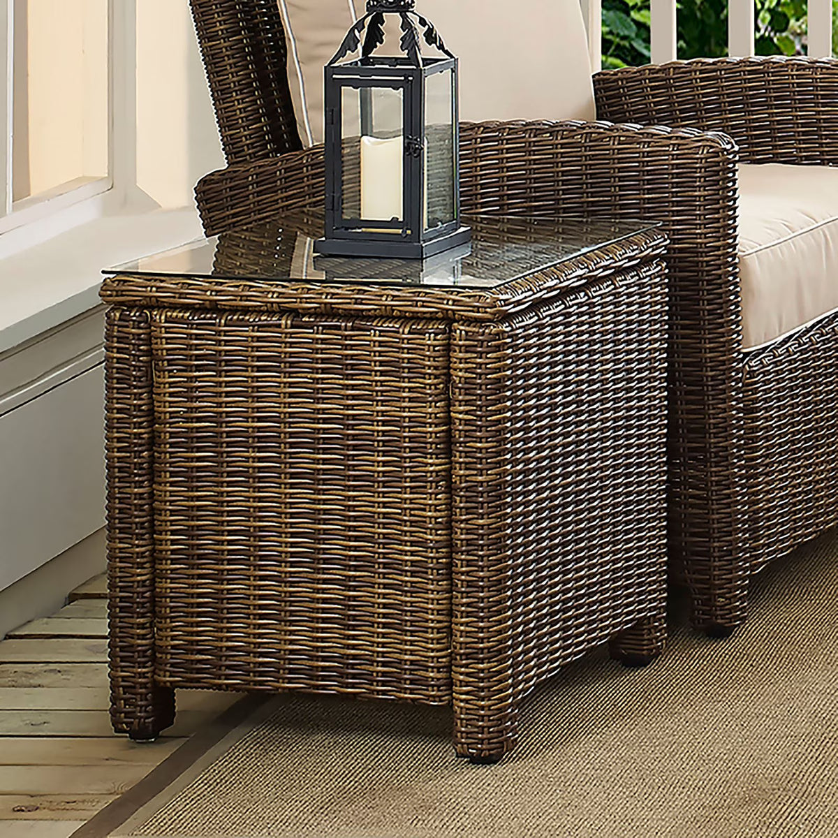 Brown Wicker Rattan Patio End Table J560235