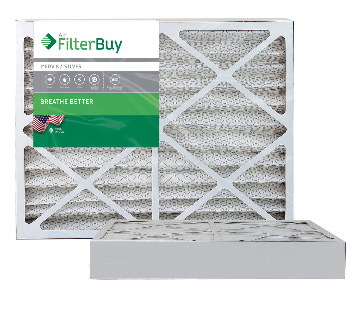 Silver MERV 8 25x29x4 Pleated AC Furnace Air Filter, Pack of 2 U32409