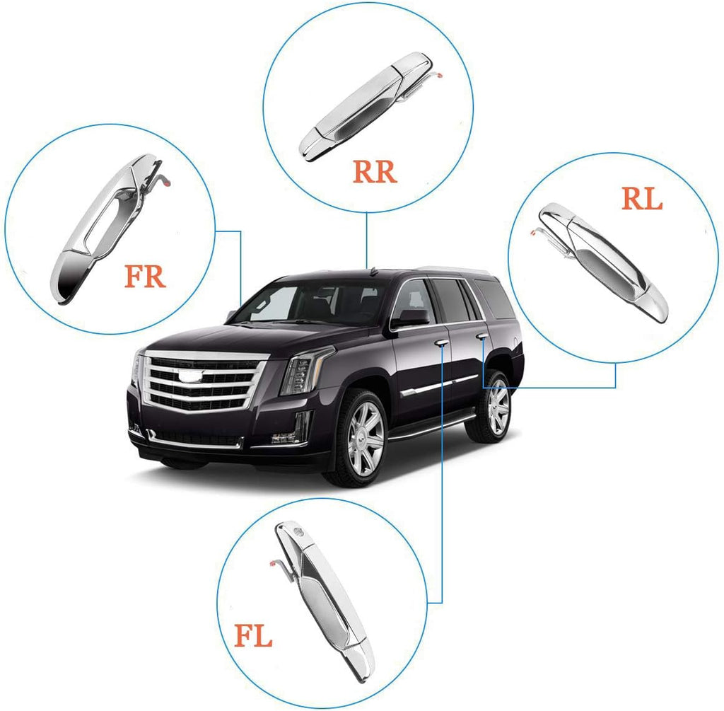 4pcs Exterior Door Handles Replacement for Cadillac Escalade Chevy Silverado Avalanche Tahoe GMC Sierra Yukon, Front Rear Driver & Passenger Side Pack of 2 H2397