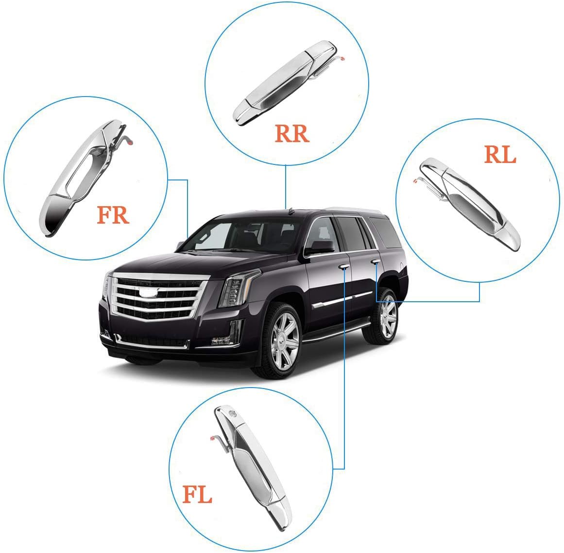 4pcs Exterior Door Handles Replacement for Cadillac Escalade Chevy Silverado Avalanche Tahoe GMC Sierra Yukon, Front Rear Driver & Passenger Side Pack of 2 H2397