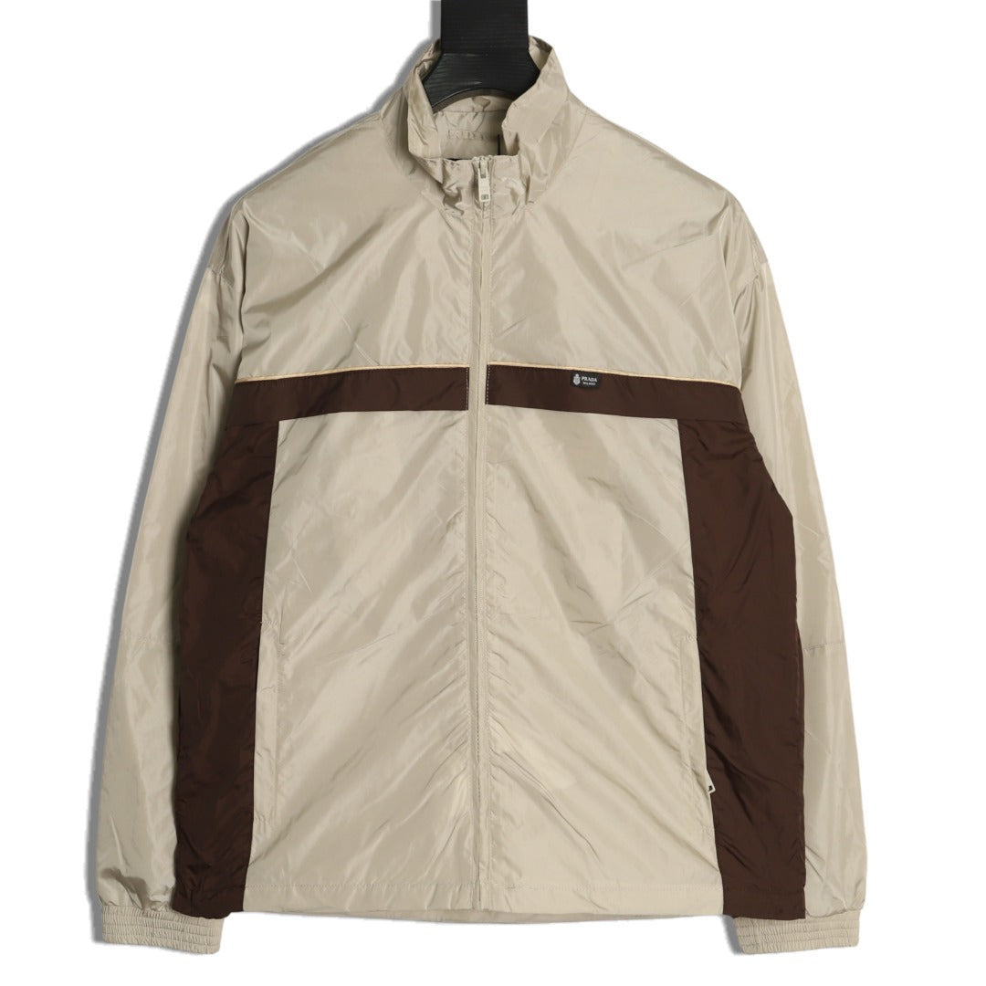 Prada Logo-Detail Colorblock Zip Jacket - Beige and Brown